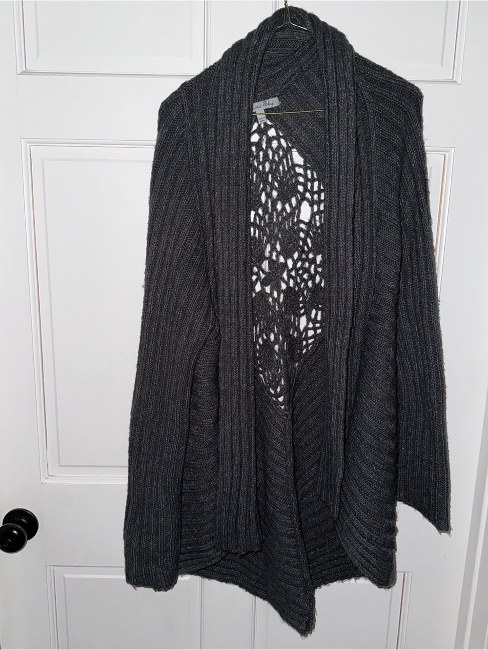 Olivia Sky Dark Charcoal Open-Back Knit Cardigan